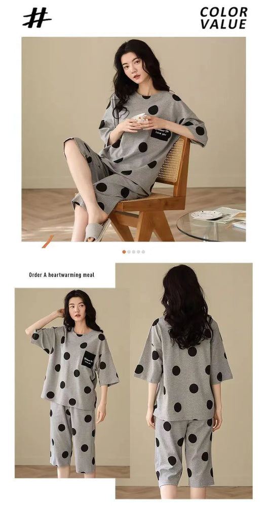Women’s Milk Silk Pajama Set | Cute Cartoon Calf-Length Pants