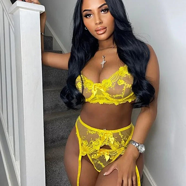 Solid Embroidery Underwire Bra & Brief Set – Sexy Unlined Lingerie