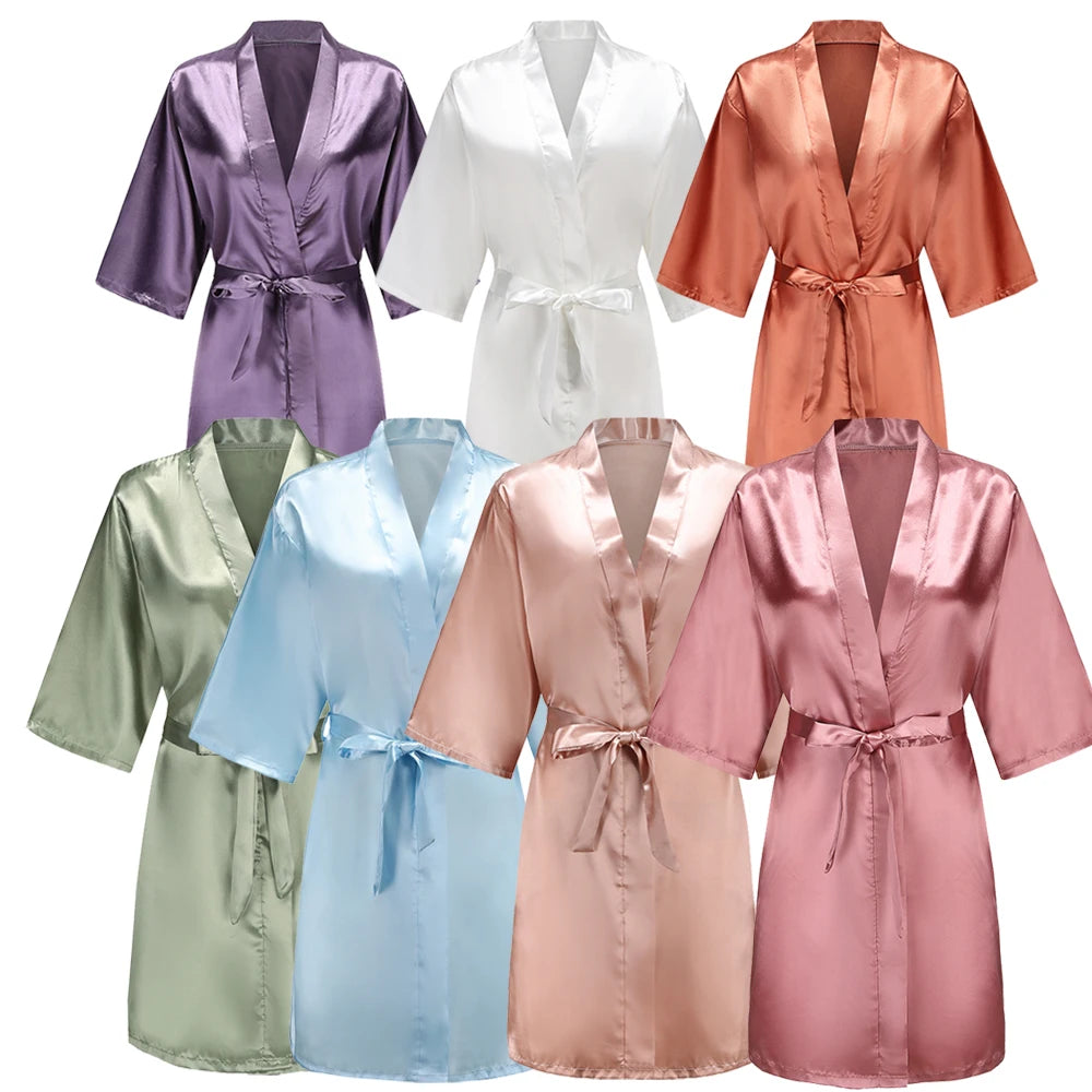 Women’s Short Silky Satin Robe – Pure Solid Color Bridesmaid & Bridal Party Bathrobe (Summer Collection)