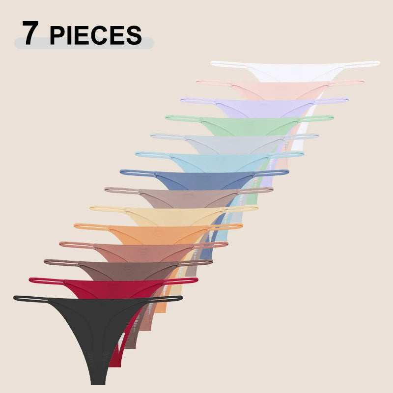 7-Pcs Traceless Ice Silk Thongs – Ultra-Thin Breathable Low-Rise G-String Set for Women