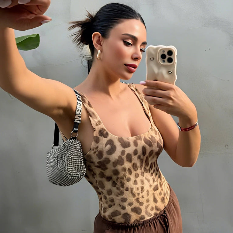 Leopard Print Slip Bodysuit | Summer High Street Backless Top