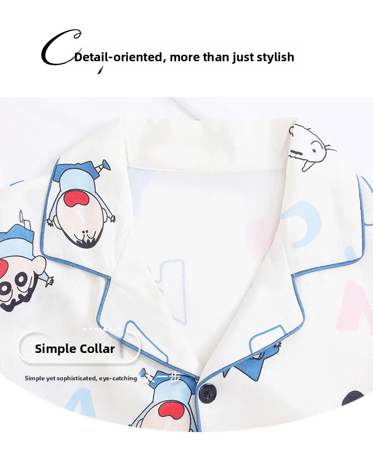 Couples Ice Silk Pajama Set | Cartoon Long-Sleeve Cardigan