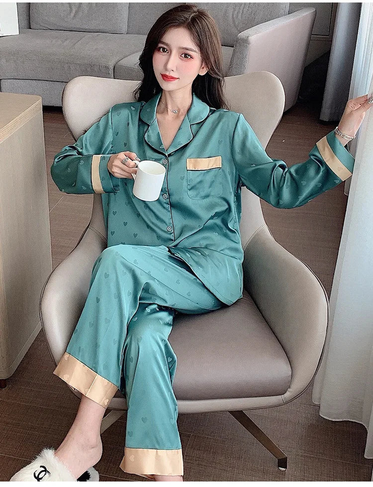 Women’s Ice Silk Animal Print Pajama Set | Autumn 2-Piece