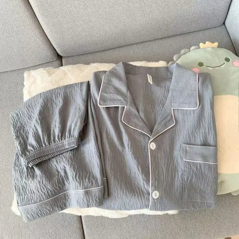Men's Luxury Solid Pajama Set | Short Sleeve Lapel Home Suit