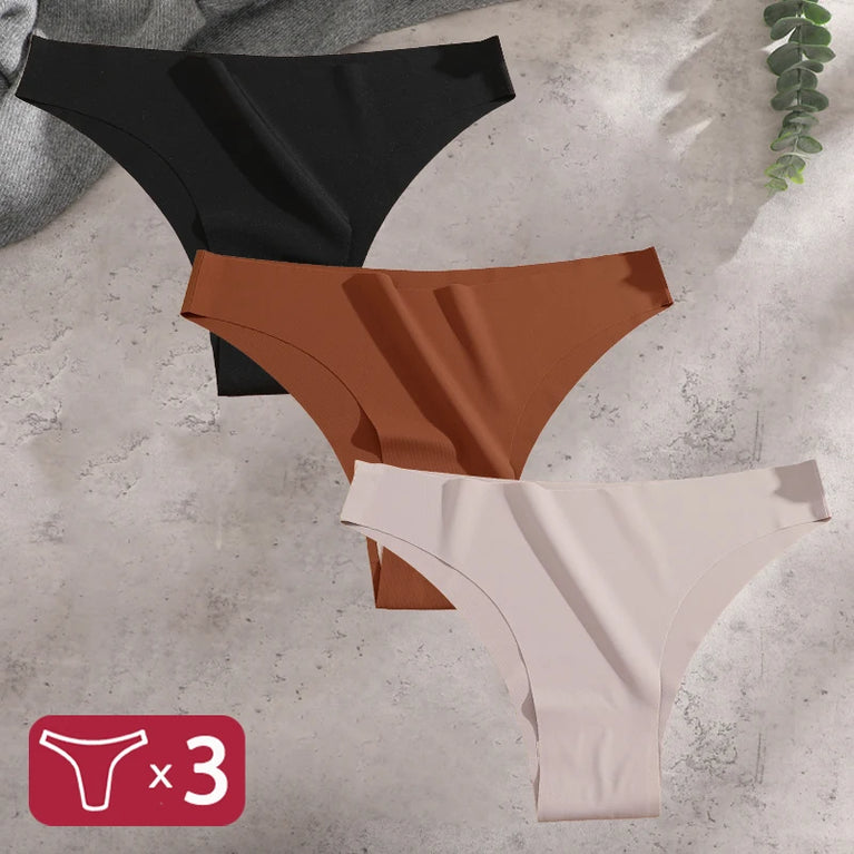 3pc Ice Silk Bikini Set | Seamless Low-Waist Briefs