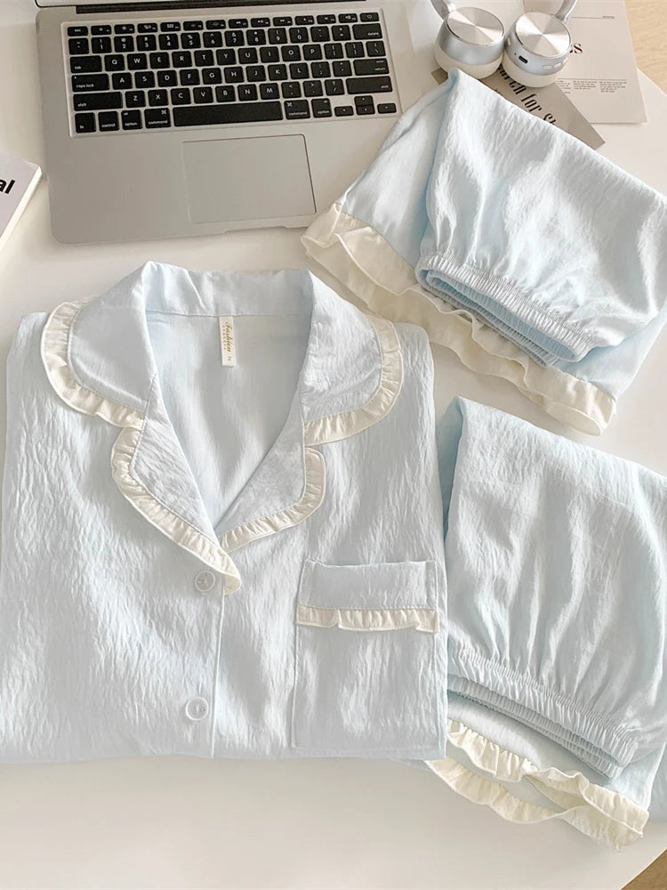 Women’s 3pc Cloud Cotton Loungewear Set | Blue Summer PJs