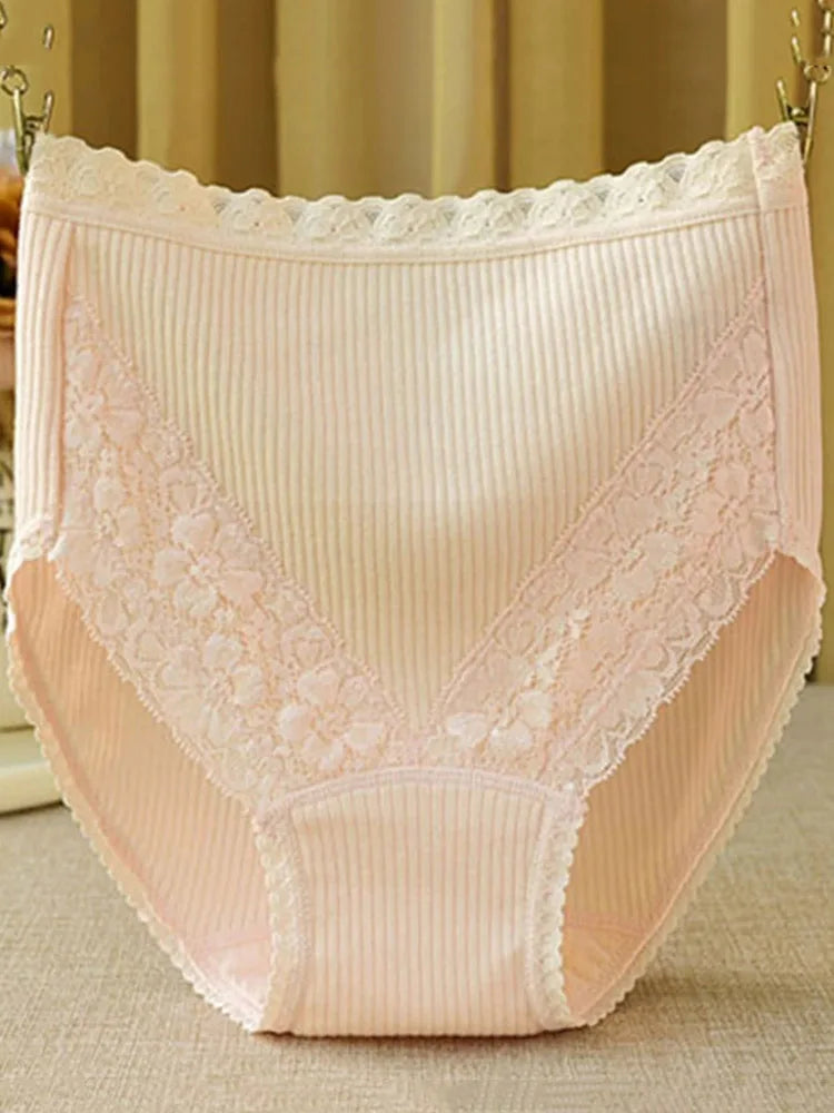 High-Waist Cotton Briefs | Seamless Lace-Trim Panties