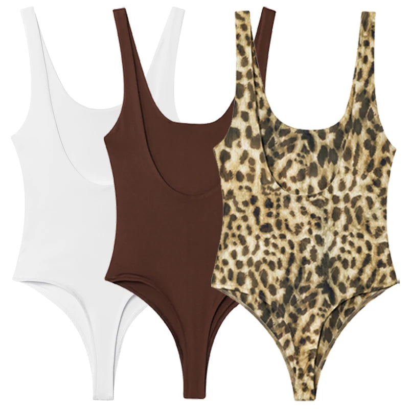 Leopard Print Slip Bodysuit | Summer High Street Backless Top