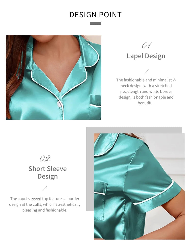 Luxury Satin Pajama Set | Short Sleeve Lapel Home Suit