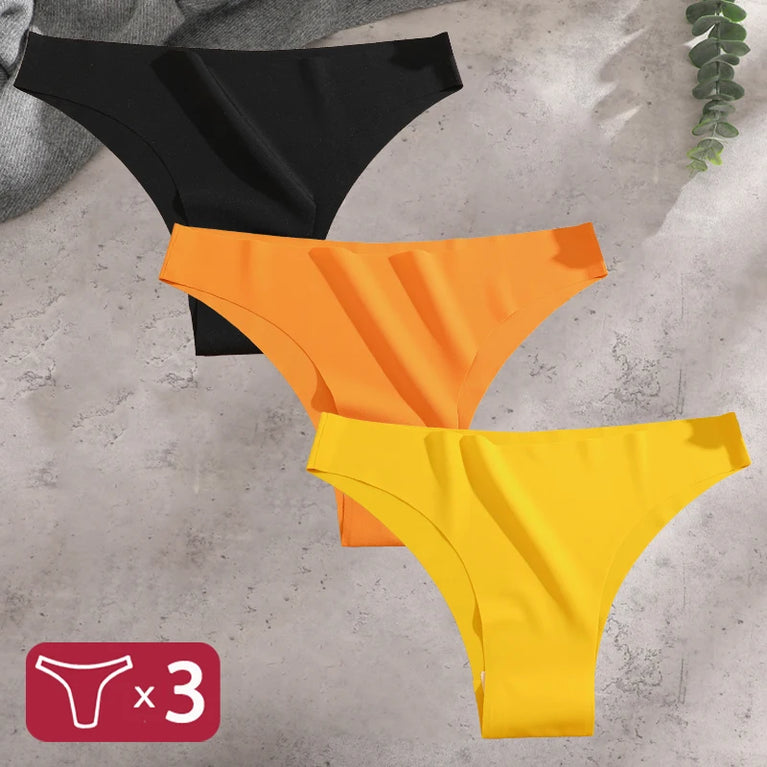 3pc Ice Silk Bikini Set | Seamless Low-Waist Briefs