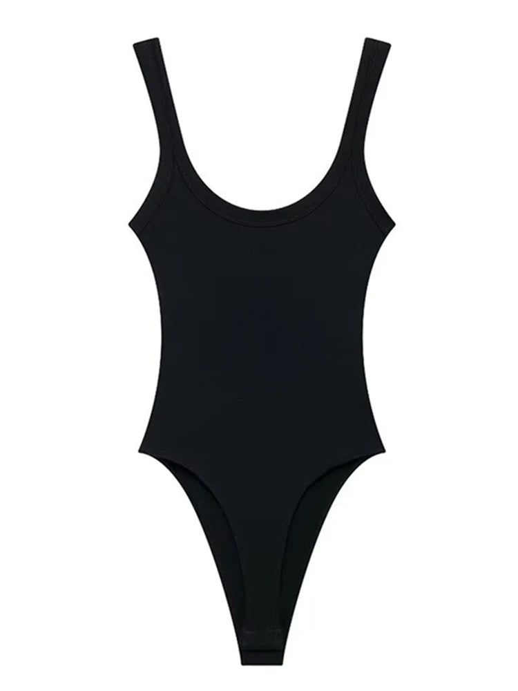 Ribbed Backless Bodysuit | Sexy O-Neck Snap Playsuit