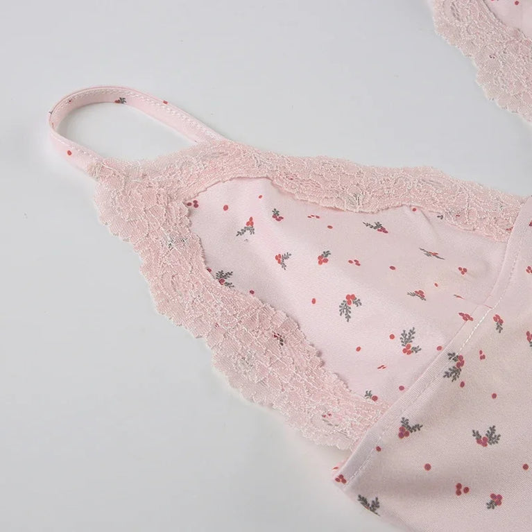Women’s Floral Lace Pajama Set | Sleeveless Camisole & Shorts