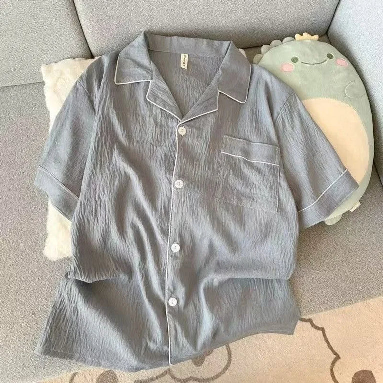 Men's Luxury Solid Pajama Set | Short Sleeve Lapel Home Suit