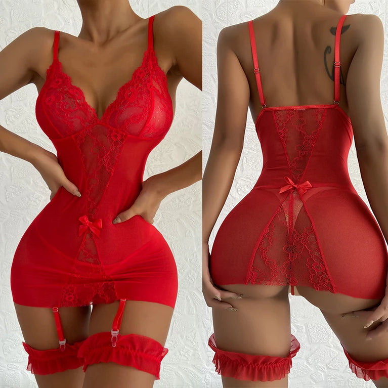 Womens Lace Satin Slip Dress Plus Size Nightwear Mini Dress