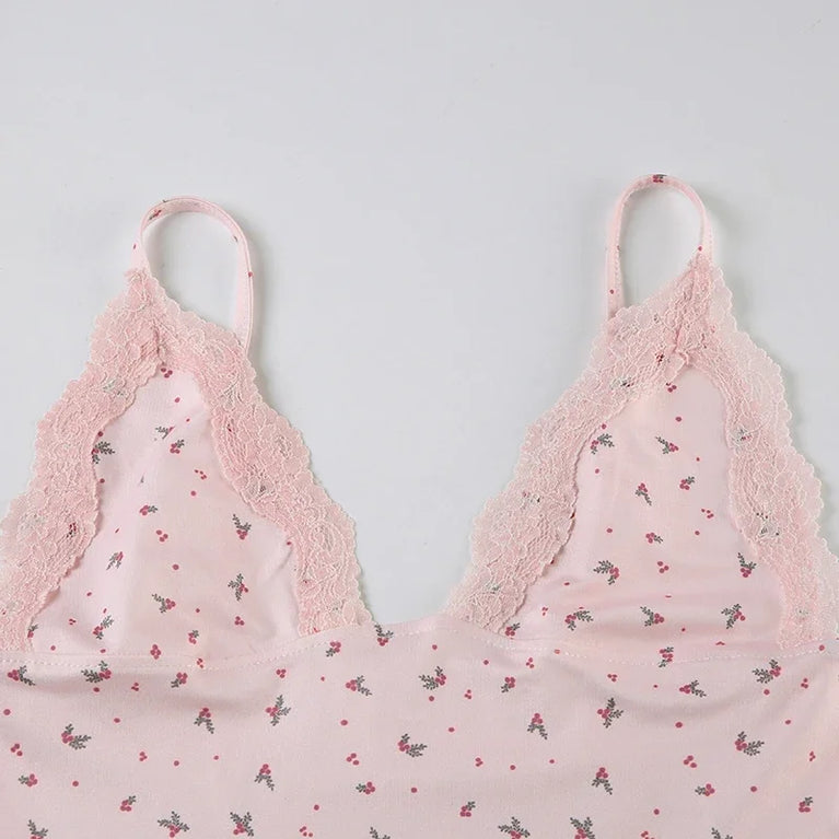 Women’s Floral Lace Pajama Set | Sleeveless Camisole & Shorts