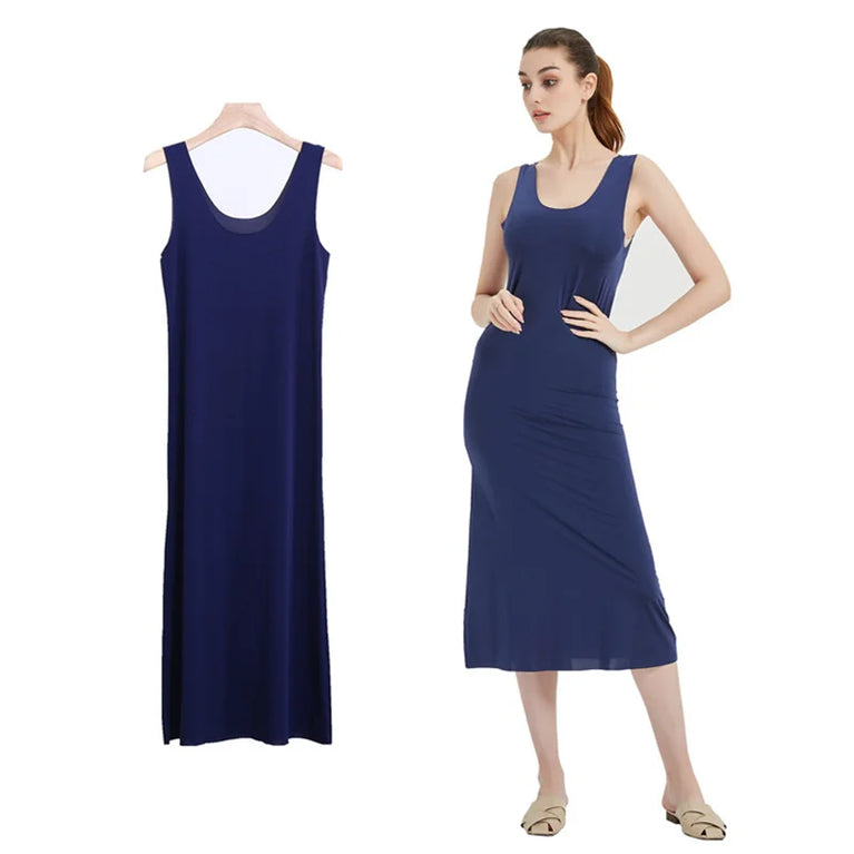 Long Ice Silk Midi Slip | Plus Size Seamless Underdress