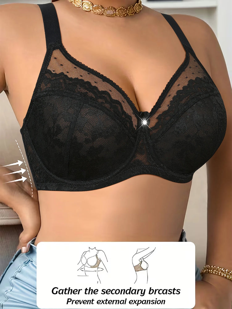 High-Support Floral Lace Plus-Size Bra – Full Coverage & Push-Up Support