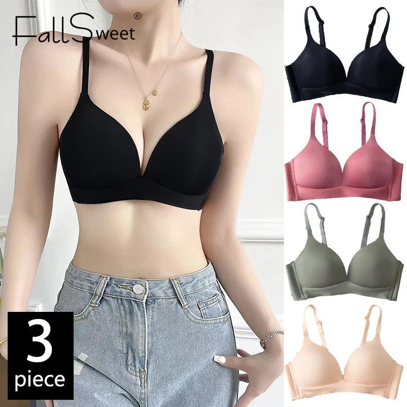 FallSweet 3PCS Seamless Push-Up Bra | Wireless Glossy Comfort