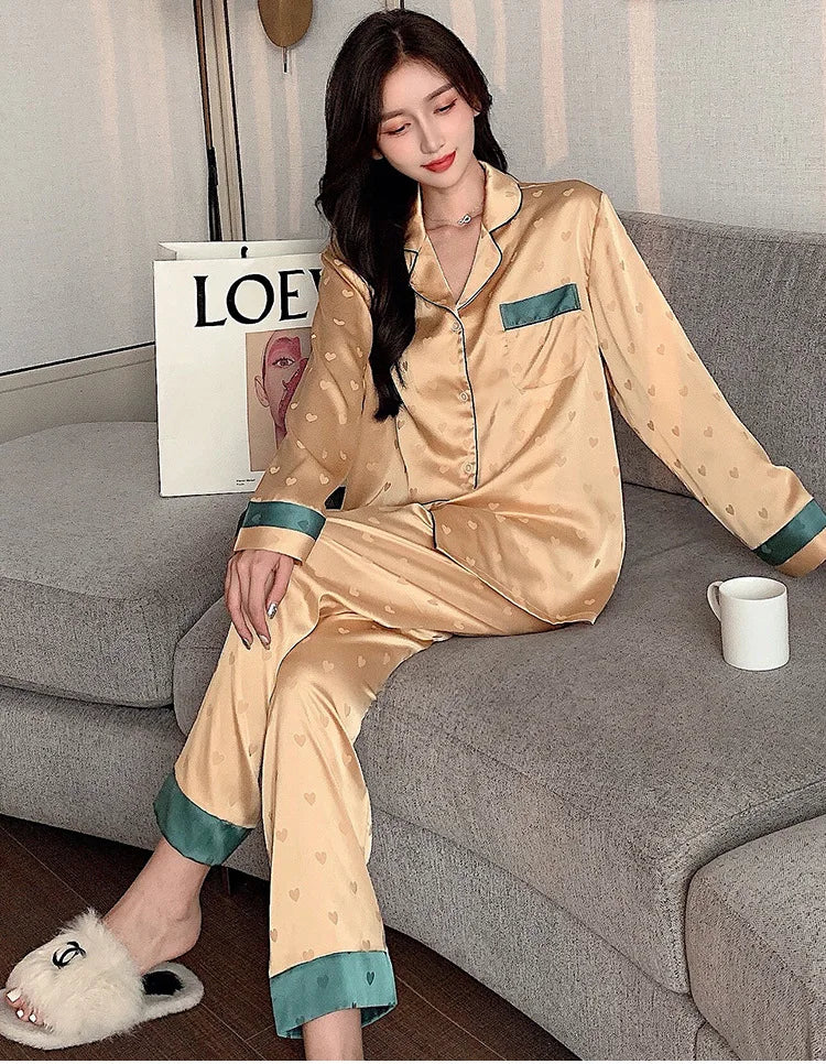 Women’s Ice Silk Animal Print Pajama Set | Autumn 2-Piece