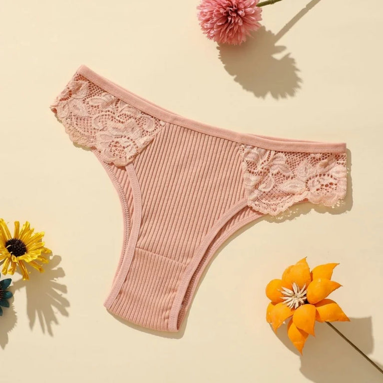 4pc Cotton Lace Set | Low-Waist Brazilian Briefs