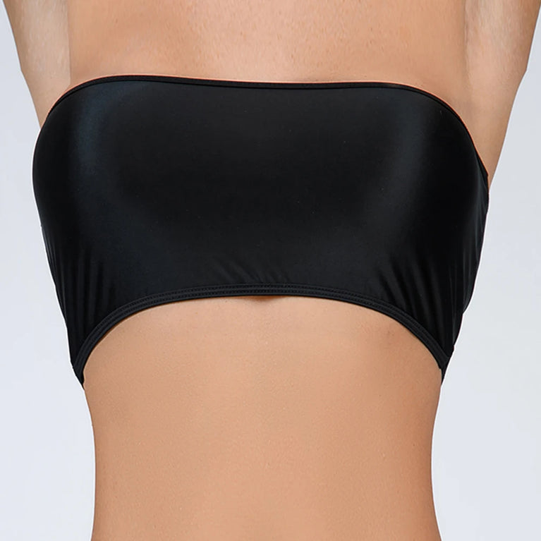 Gemini said Oil Glossy Shiny Strapless Crop Top – High-Stretch Rave Bandeau
