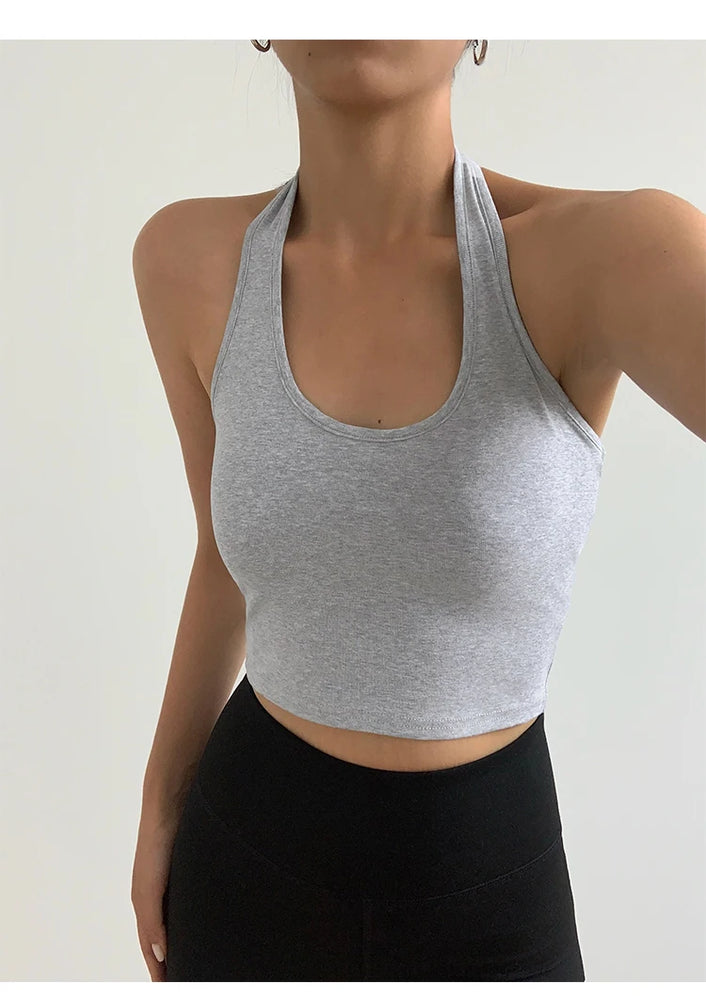 Neck Backless Crop Top | Cotton Streetwear Tank Vest