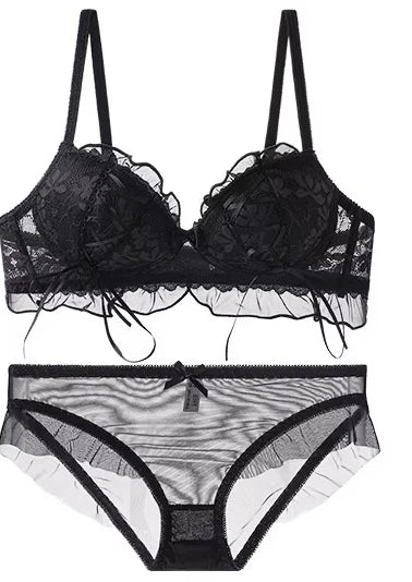 French Butterfly Lace Bra Set | Wire-Free Push-Up Lingerie