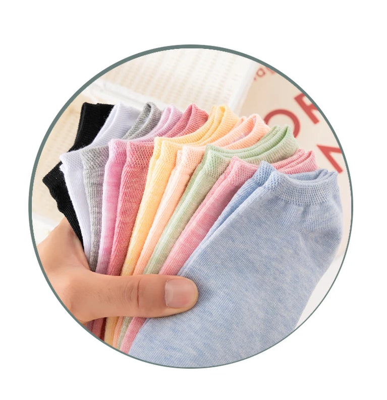10-Pack Women's Cotton Boat Socks | Breathable Mesh Ankle Socks
