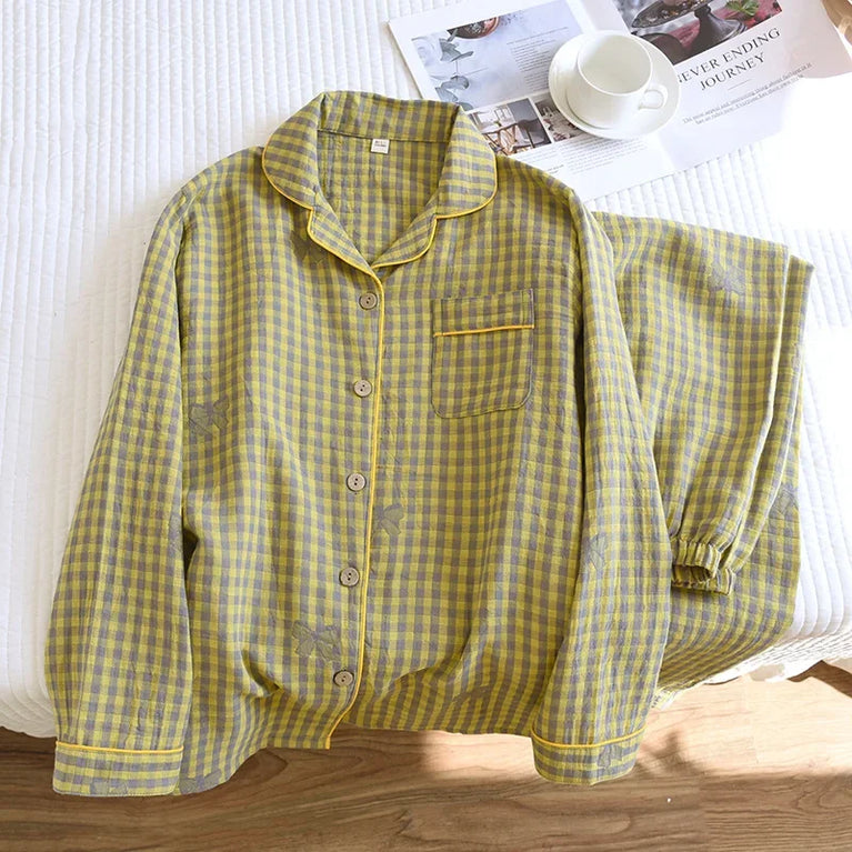 Women’s Cotton Plaid Pajamas | Pink & Green Checkered Set