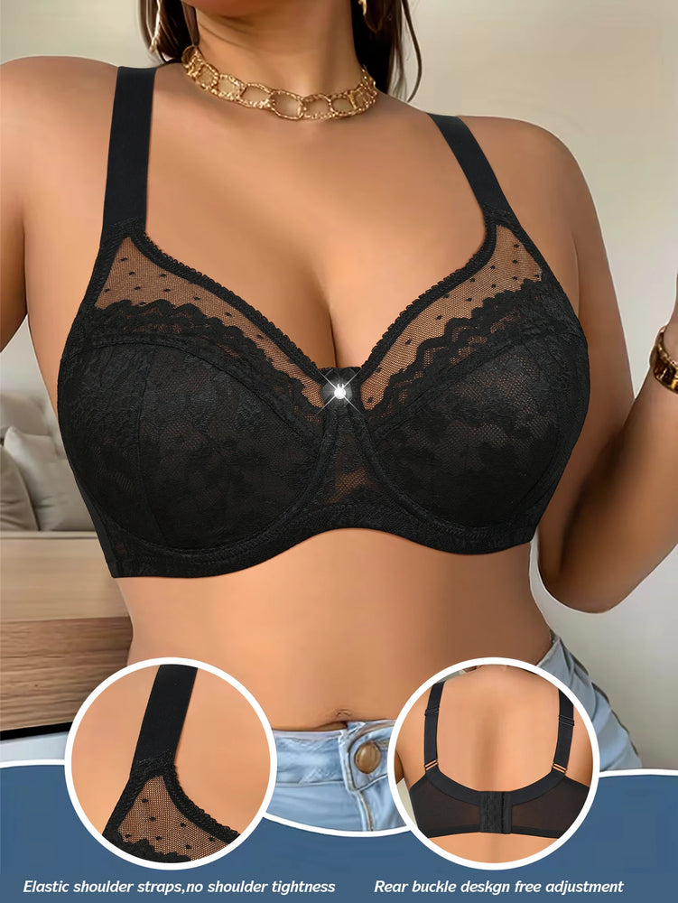 High-Support Floral Lace Plus-Size Bra – Full Coverage & Push-Up Support