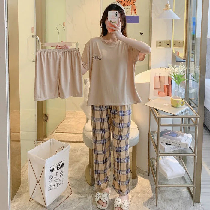 Women’s 3-Piece Summer Pajama Set | Short Sleeve & Trousers