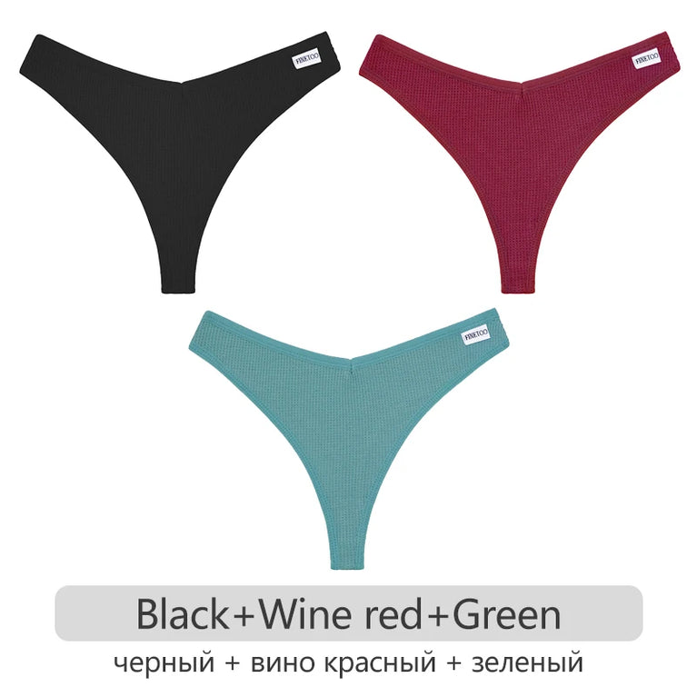 Waffle Cotton Thongs (3-Pack) – Low-Rise Comfortable G-Strings