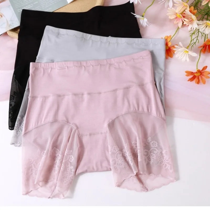 Summer Anti-Peek High-Waist Briefs – Modal Lace-Trimmed Plus Size Shapewear