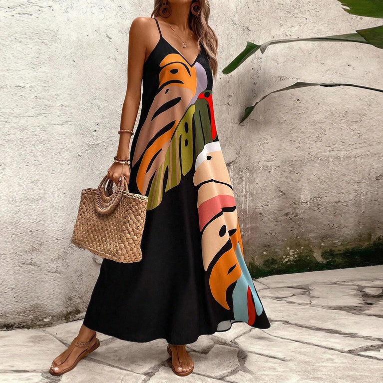 Elegant Floral Hooded Maxi Slip Dress Long Sleeve Summer Vacation Outfit