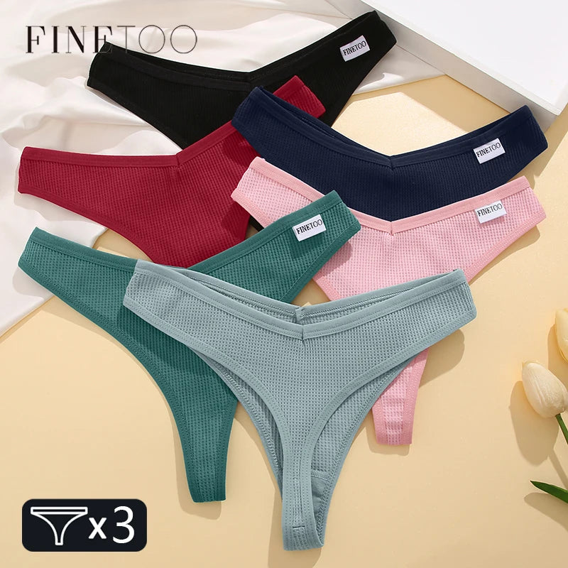 Waffle Cotton Thongs (3-Pack) – Low-Rise Comfortable G-Strings