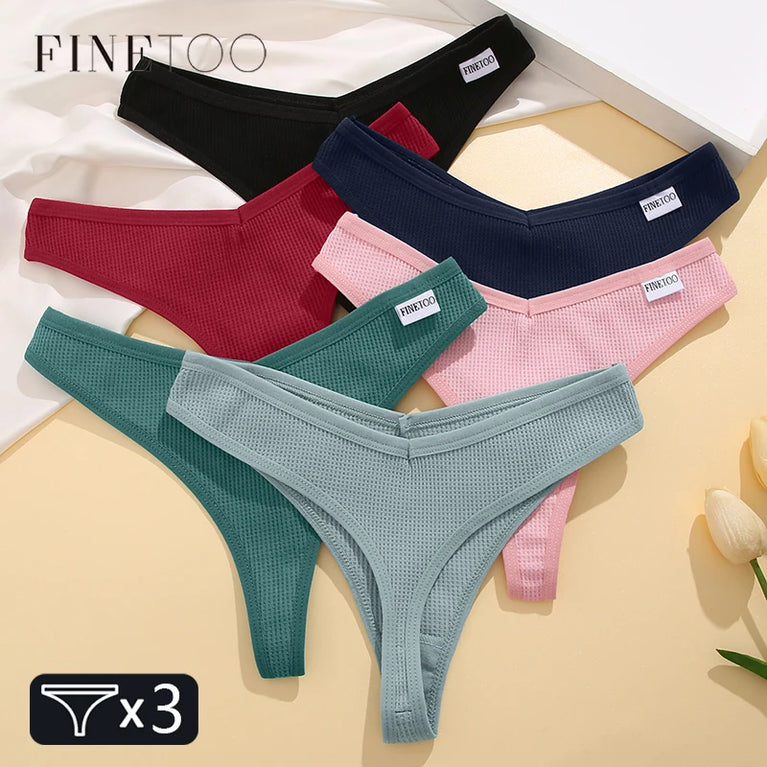 Waffle Cotton Thongs (3-Pack) – Low-Rise Comfortable G-Strings
