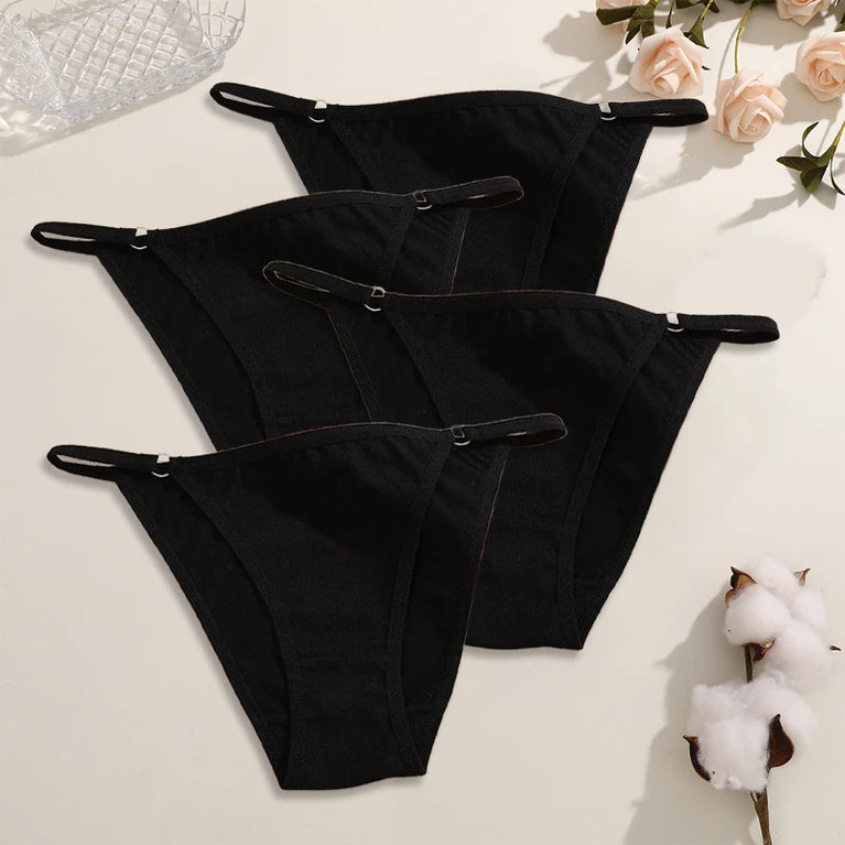 4pc Cotton Briefs | Sexy Metal Ring Low-Waist Set