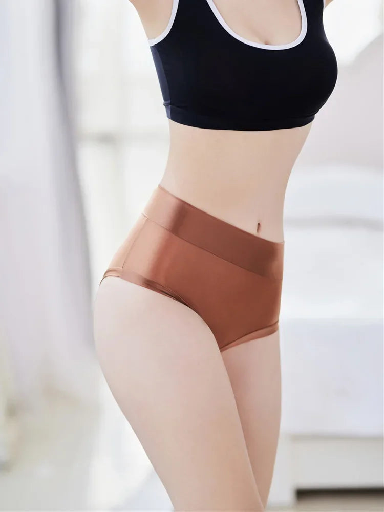 Oil Glossy Sheer High-Waist Briefs – Sexy Ultra-Thin Yoga & Beachwear Panties