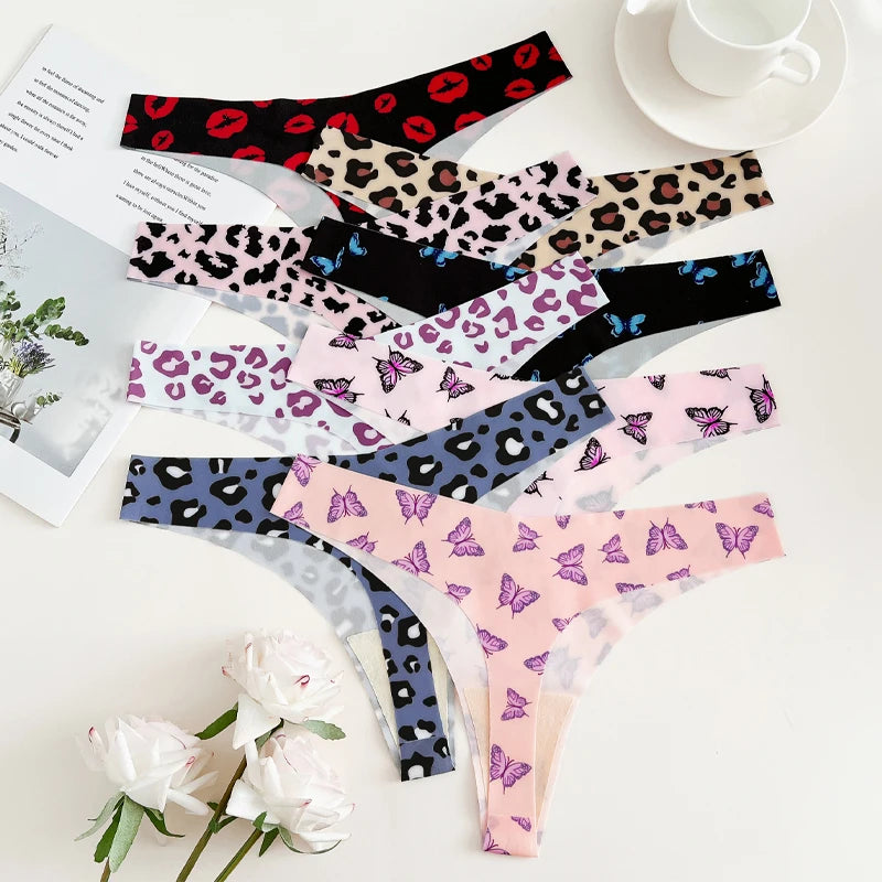 5pc Leopard Thongs | Seamless Ice Silk G-Strings