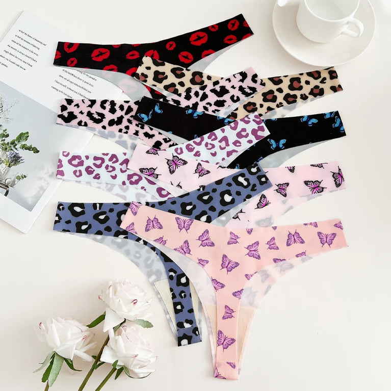 5pc Leopard Thongs | Seamless Ice Silk G-Strings