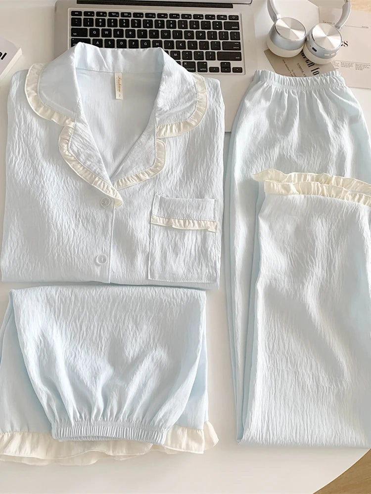 Women’s 3pc Cloud Cotton Loungewear Set | Blue Summer PJs