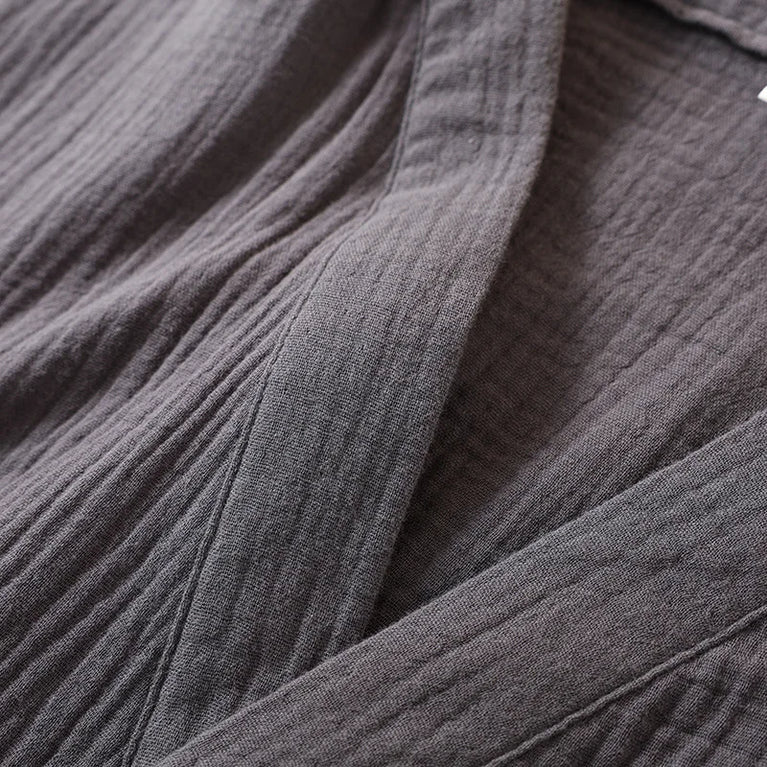 2026 Japanese Style 100% Cotton Crepe Robe – Breathable Summer Couple’s Kimono Bathrobe & Thin Sleeping Gown