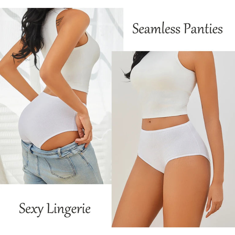 6pc Seamless Cotton Briefs | High-Waist Striped Set