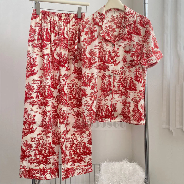 Elegant Floral Satin Pajama Set | Long Sleeve Summer Sleepwear