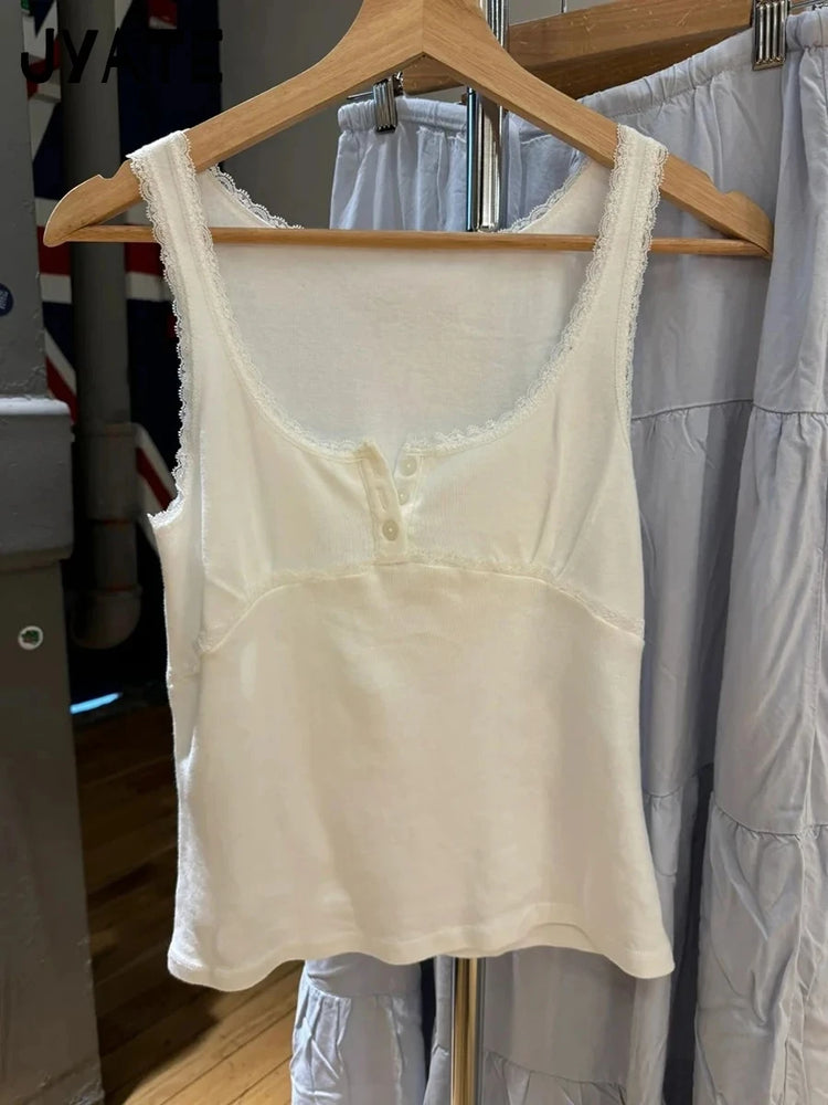 Vintage Lace Patchwork Tank Top | Sweet Y2K Summer Camisole