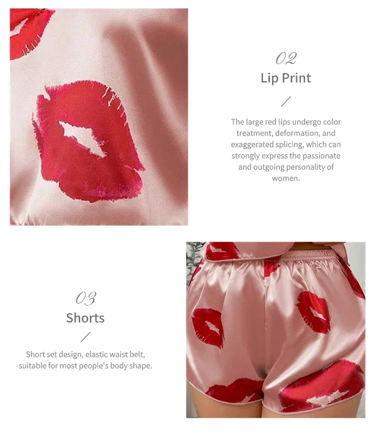 Women’s Satin Heart Pajama Set | V-Neck Cami & Silky Shorts