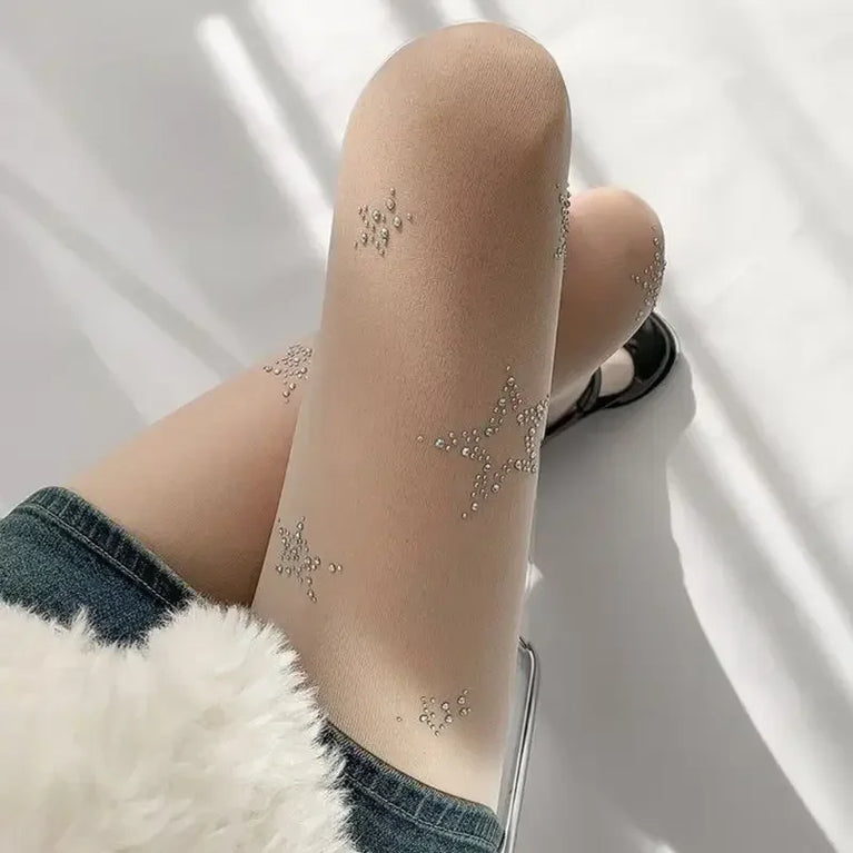 Sparkly Rhinestone Fishnet Stockings Sexy Glitter Pantyhose