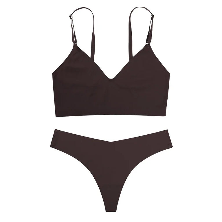 SEAMLESS PUSH UP BRA SET WOMEN SEXY UNDERWEAR V-NECK THONG LINGERIE