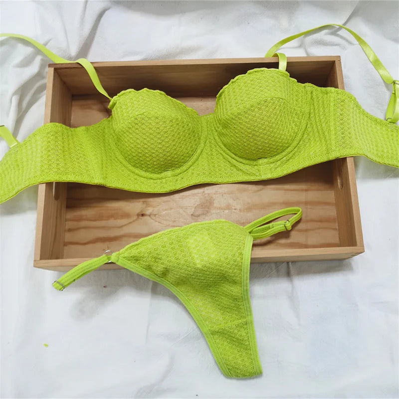 French 1/2 Cup Push-Up Bra Set | Fluorescent Lace Lingerie