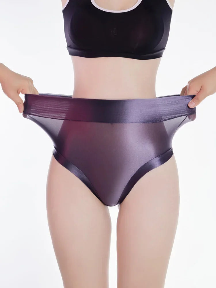 Oil Glossy Sheer High-Waist Briefs – Sexy Ultra-Thin Yoga & Beachwear Panties